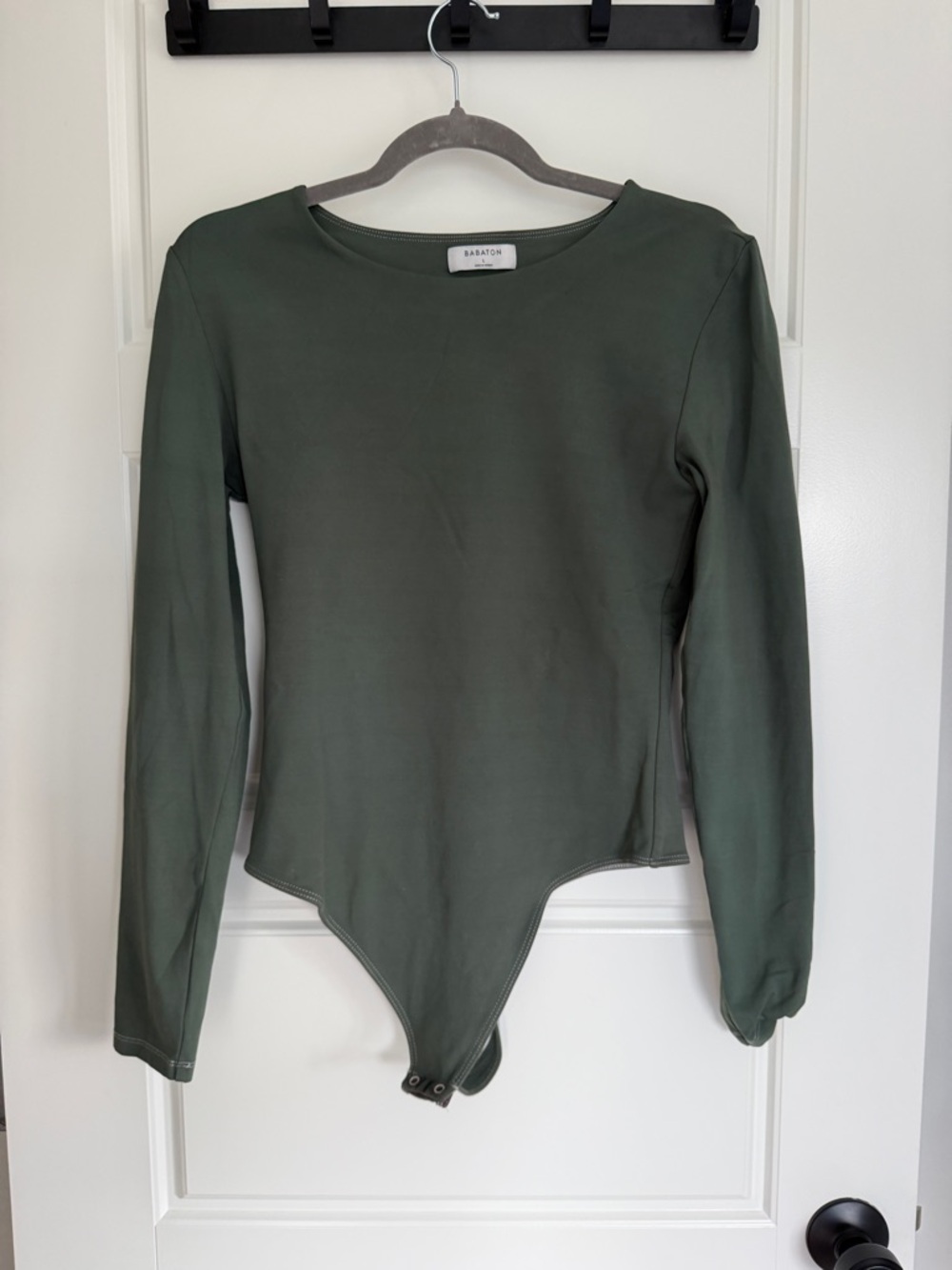 Babaton Dark Olive Green Long Sleeve Snap Contour Bodysuit